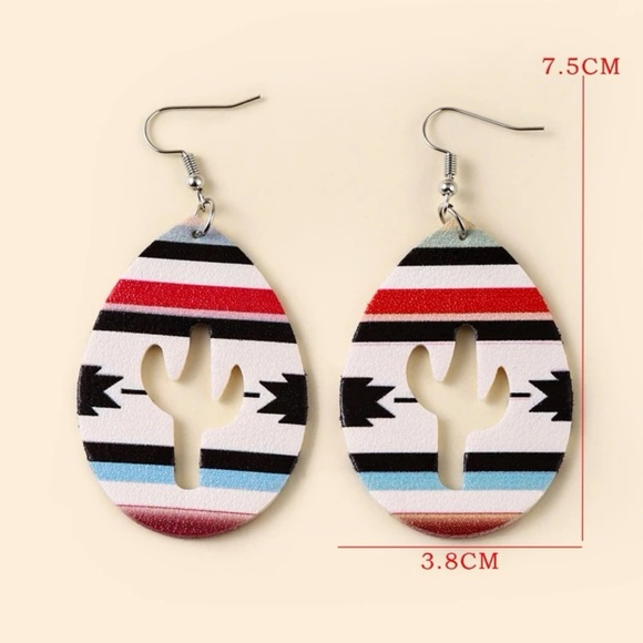🌵 Awesome Water Drop Colorful Striped Western Boho Cactus Drop Earrings 🌵 - Picture 2 of 4
